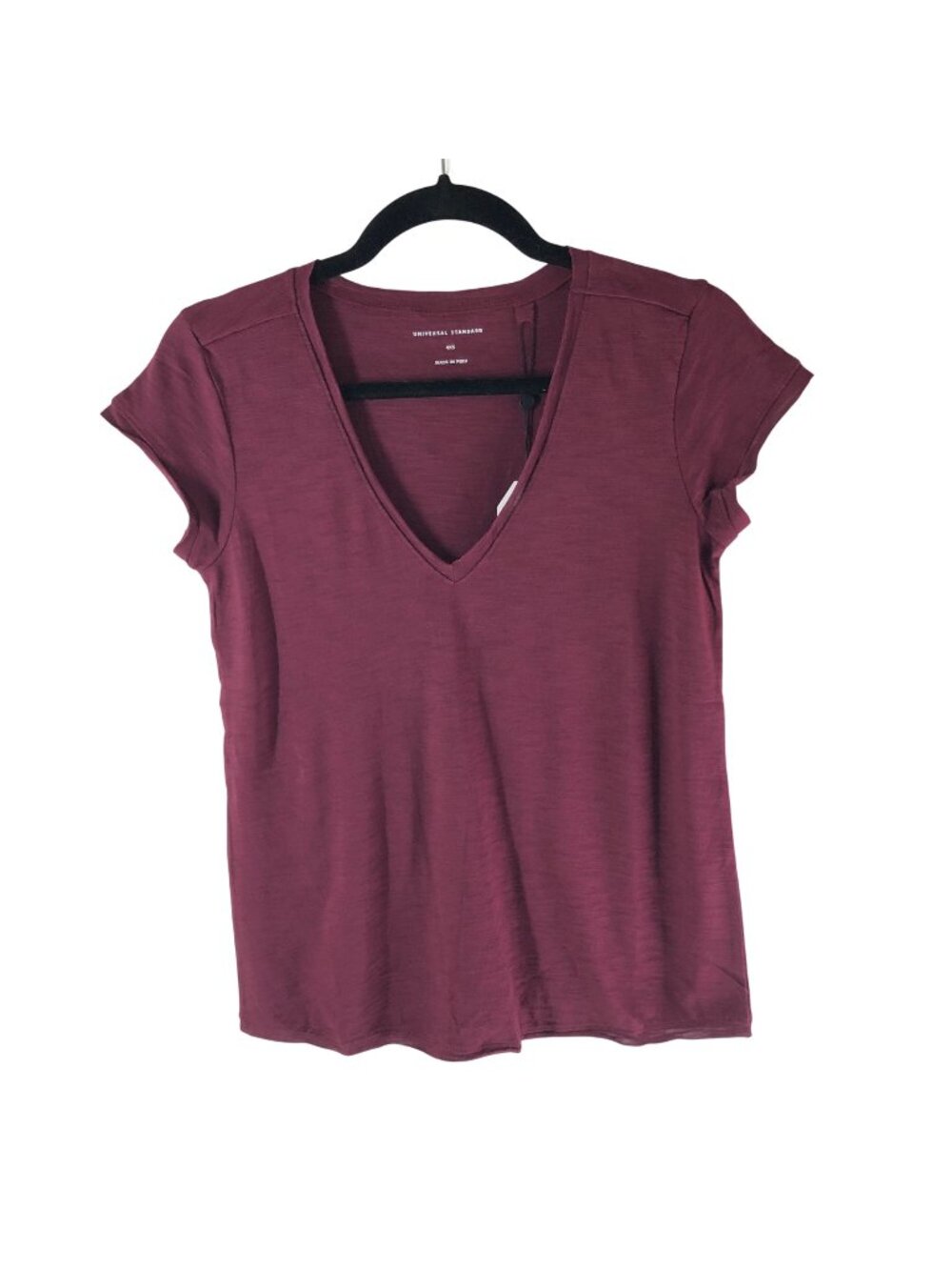 Universal Standard V Neck Raw Edge Tee Merlot Burgundy 4XS US 00-0